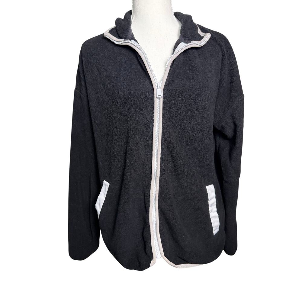 Bebe Sport Black Fleece Full Zip Jacket White Trim Logo Sleeve